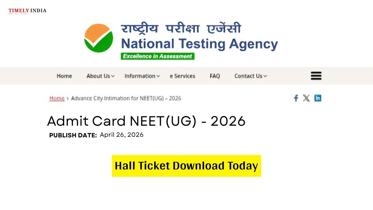 NEET UG 2026 Admit Card OUT Tomorrow 27 April – Download Hall Ticket at neet.nta.nic.in; Exam on May 3 1 NEET UG 2026 Admit Card releasing today at neet.nta.nic.in – Download Hall Ticket for May 3 Exam