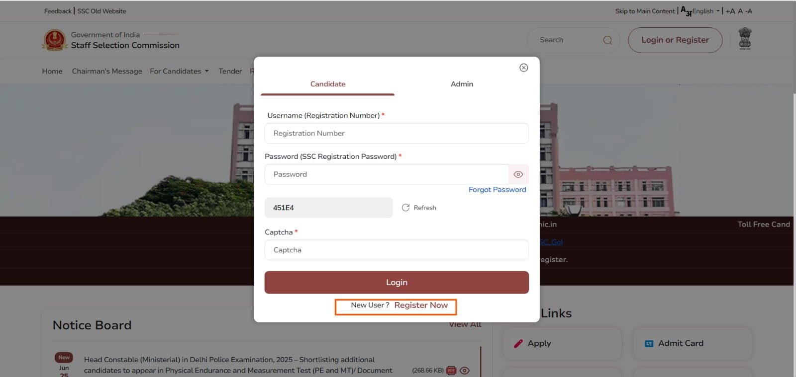 SSC Portal First Time OTR Registration Process Step 1