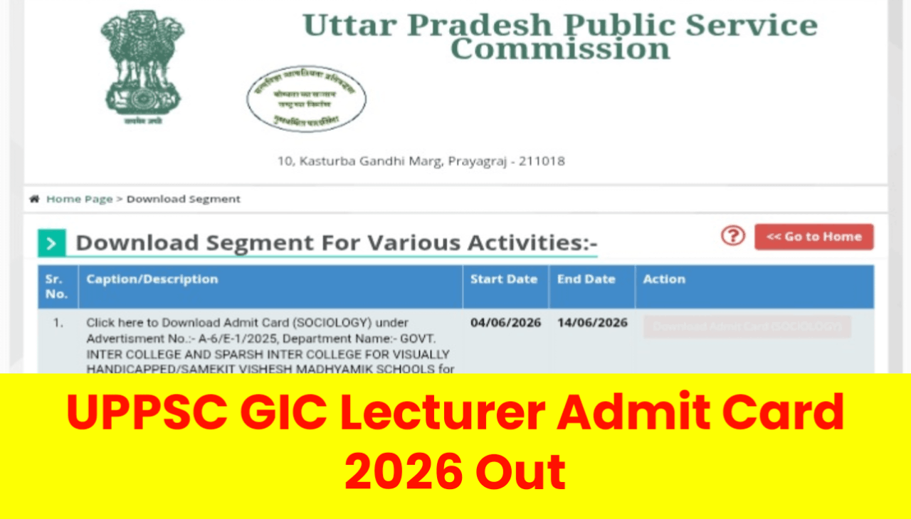 UPPSC GIC Lecturer Admit Card 2026 link